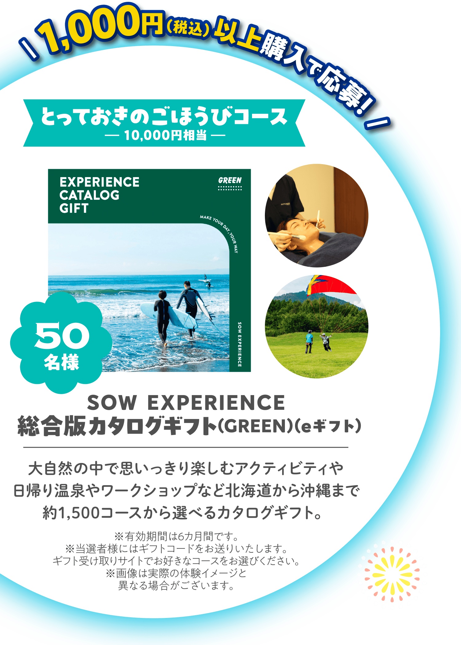 1,000円（税込）以上購入で応募!「とっておきのごほうびコース　10,000円相当」50名様 SOW EXPERIENCE 総合版カタログギフト（GREEN）（eギフト）
